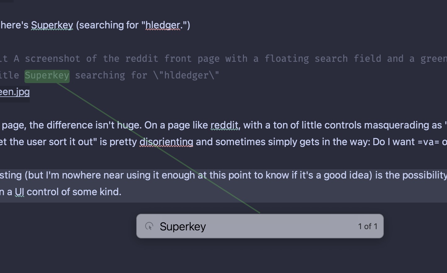 Superkey searching for the word "superkey" in Emacs