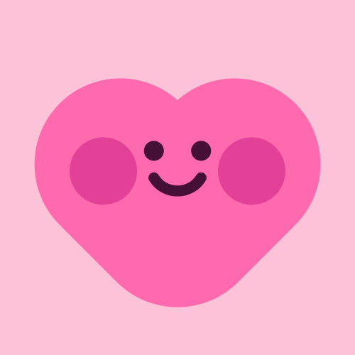 a pink cartoon heart with a smiling face