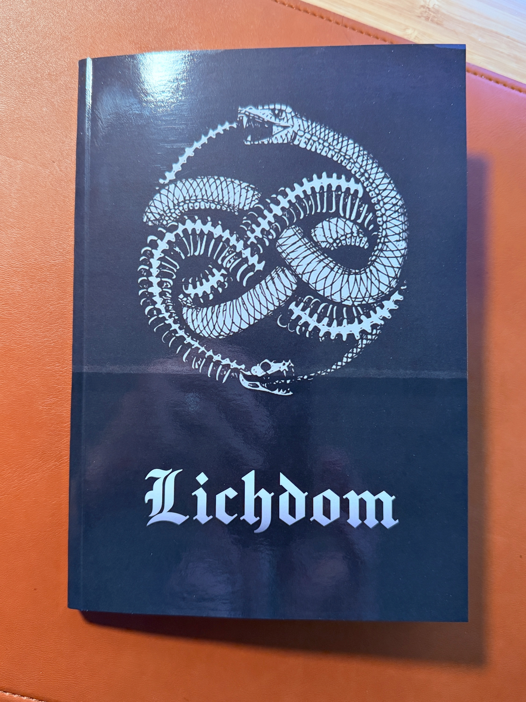 A black cover features a stylized ouroboros design above the bold white text Lichdom.
